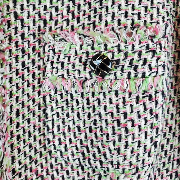 Talbots Pink Green Candy Fringe Tweed Blazer Jacket Size 10 Womens Button Up - Picture 4 of 12